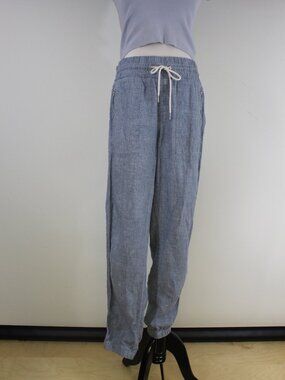 Athleta Cabo Linen Joggers Chambray Blue Size 8 Elastic Waist Coastal